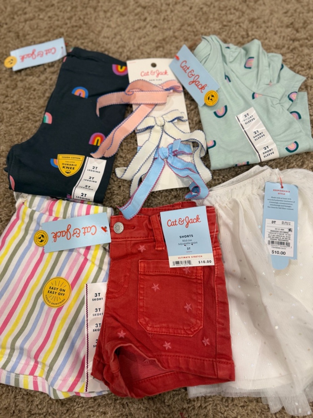Cat & Jack Girls Rainbow Shorts & Tops Set - Navy, Mint, Red, Stripe, White